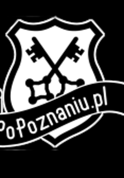 Tarcza herbowa z wpisanymi dwoma kluczami. Przed tarczą szarfa z napisem "PoPoznaniu.pl".