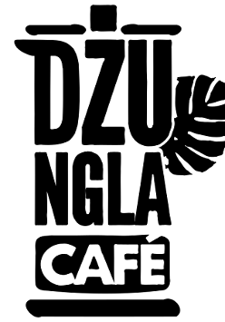 Napis Dźungla Cafe ułożony w kształt dzbanka.