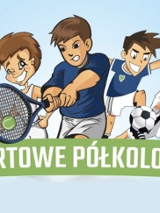 Grafika rysunkowa dzieci grających w różne sporty m.in.:tenis, koszykówka, piłka nożna.