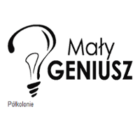 Czarna żarówka i napis "Mały Geniusz".