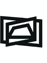 Czarno-białe logo - trzy figury geometryczne nakładające się na siebie.