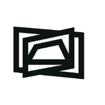 Czarno-białe logo - trzy figury geometryczne nakładające się na siebie.