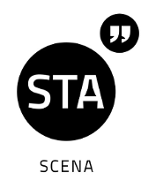 Czarno-białe logo: w czarnym kole biały napis "STA"