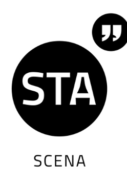 Czarno-białe logo: w czarnym kole biały napis "STA"