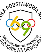 Logo przedstawia tarczę, a w niej okręgi różnych kolorów, dwa z nich tworzą liczbę "69", która jest numerem szkoły.