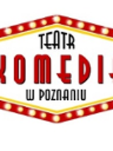 W czerwono-żółtej sześciokątnej ramce napis "Teatr Komedia w Poznaniu".