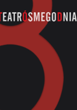 Na czarnym tle czerwona ósemka, w górnej części napis Teatr Ósmego Dnia