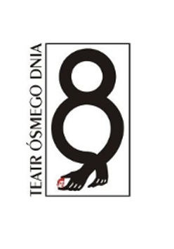 Czarna ósemka majaca u dołu dwie dłonie. Po lewej stronie napis Teatr Ósmego Dnia. BIałe tło.