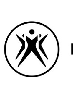 Na białym tle czarny okrąg, wewnątrz rysunek czarnych tańczących postaci, obok czarny napis Polski Teatr Tańca.