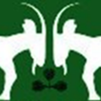 Logotyp Poznańskiej Asocjacji Brydżowej - na zielonym tle 2 białe, trykające się koziołki