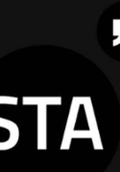 Na czarnym tle napis "STA" i dwa apostrofy w prawym górnym rogu.