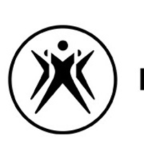 Na białym tle czarny okrąg, wewnątrz rysunek czarnych tańczących postaci, obok czarny napis Polski Teatr Tańca.