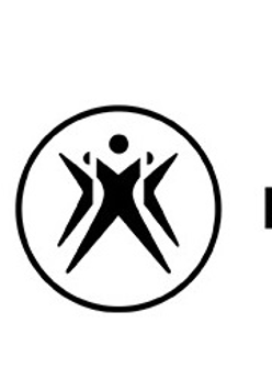 Na białym tle czarny okrąg, wewnątrz rysunek czarnych tańczących postaci, obok czarny napis Polski Teatr Tańca.