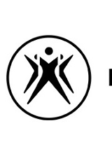 Na białym tle czarny okrąg, wewnątrz rysunek czarnych tańczących postaci, obok czarny napis Polski Teatr Tańca.