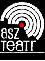 na czarnym tle biały napis asz teatr, a powyżej narysowane niepełne białe okręgi z czerwoną kropką pośrodku