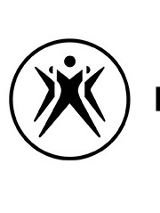 Na białym tle czarny okrąg, wewnątrz rysunek czarnych tańczących postaci, obok czarny napis Polski Teatr Tańca.