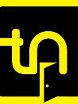 Czarno-żólte logo: połaczone litery "t" i "n", pod nimi zarys uchylonych drzwi.