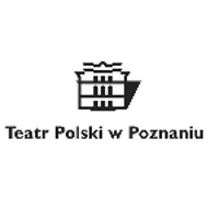 Logotyp Teatru Polskiego przedstawiający rysunek frontu Teatru na białym tle, poniżej czarny podpis "Teatr Polski w Poznaniu"