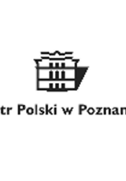 Logotyp Teatru Polskiego przedstawiający rysunek frontu Teatru na białym tle, poniżej czarny podpis "Teatr Polski w Poznaniu"