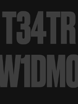 Ciemna grafika: na czarnym tle szary napis "T34TR W1DMO".
