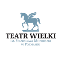Logotyp Teatru - na białym tle niebieski rysunek Pegaza. Pod Pegazem nazwa Teatru.