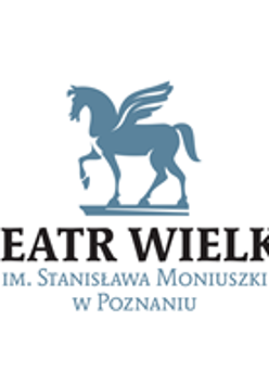 Na białym tle rysunek skrzydlatego konia i napis "Teatr Wielki imienia Stanisława Moniuszki w Poznaniu".