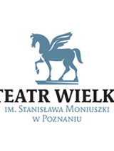 Na białym tle rysunek skrzydlatego konia i napis "Teatr Wielki imienia Stanisława Moniuszki w Poznaniu".