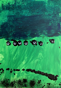 Obraz Maksymiliana Czechlewskiego Galeria FWD.jpg (pawie oka na zielonym tle).