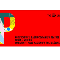 Na czerwonym tle po lewej stronie kolorowa duża litera P, po prawej na dole tytuł wydarzenia.