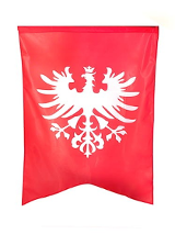 Flaga, na czerwonym tle biały orzeł