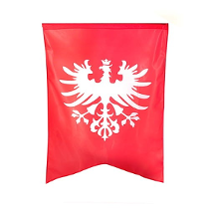 Flaga, na czerwonym tle biały orzeł