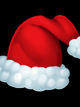 Obrazek przedstawia czapkę Świętego Mikołaja na czarnym tle.