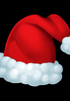 Obrazek przedstawia czapkę Świętego Mikołaja na czarnym tle.