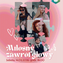 Grafika przedstawia zdjęcia pięciu wykonawców w kostiumach stylizowanych na różne epoki, wpisane w kształty puzzli.