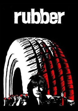 Plakat filmu mordercza opona, na którym owa opona jest ukazana górując nad kobietą ukazaną na pierwszym planie.