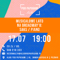 Grafika, kolorowe falujące tło a na niej napisy, które informują o wydarzeniu.