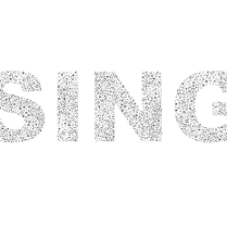 Napis "sing" ułożony z małych nutek.