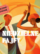 Kolorowa grafika promująca wydarzenie przedstawia tańczącą parę. Kobieta ma na sobie czerwoną sukienkę bez rękawów, a mężczyzna czarno-zielony garnitur i pomarańczowy krawat.