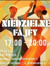 Kolorowa grafika promująca wydarzenie przedstawia tańczącą parę. Kobieta ma na sobie czerwoną sukienkę bez rękawów, a mężczyzna czarno-zielony garnitur i pomarańczową krawat.