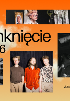 Kilka zdjęć artystów, na pomarańczowym tle. Informacje o wydarzeniu, w którym uczestniczą.