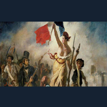 Fragment obrazu Eugène'a Delacroix "Wolność wiodąca lud na barykady" (1830)