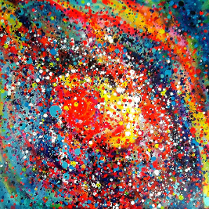 Beata Pflanz, Kolizje Galaktyk, 100x 100 cm, akryl, płótno, 2020