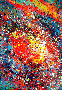 Beata Pflanz, Kolizje Galaktyk, 100x 100 cm, akryl, płótno, 2020
