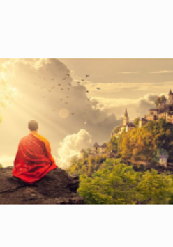 Obraz - postać siedzi na górze