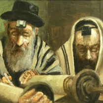 obraz przedstawiający siedzących Żydów