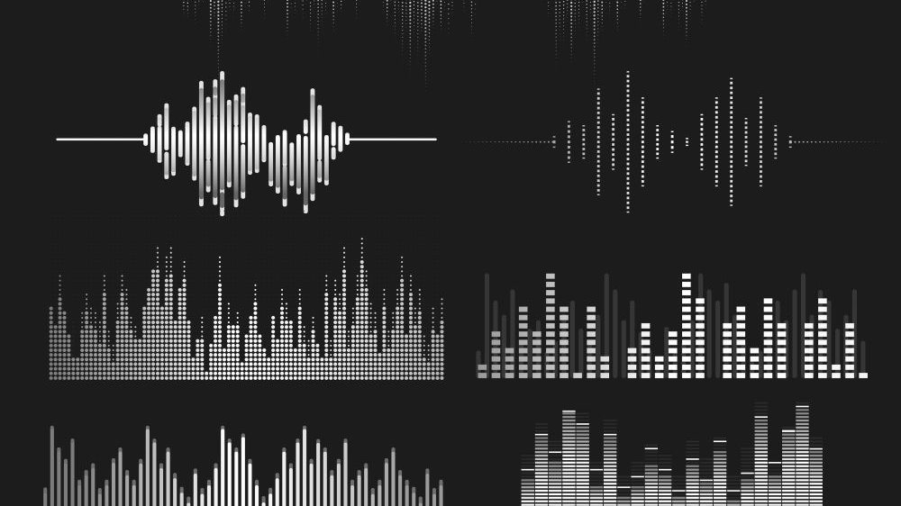 Fale dżwiękowe w kolorze białym na czarnym tle.