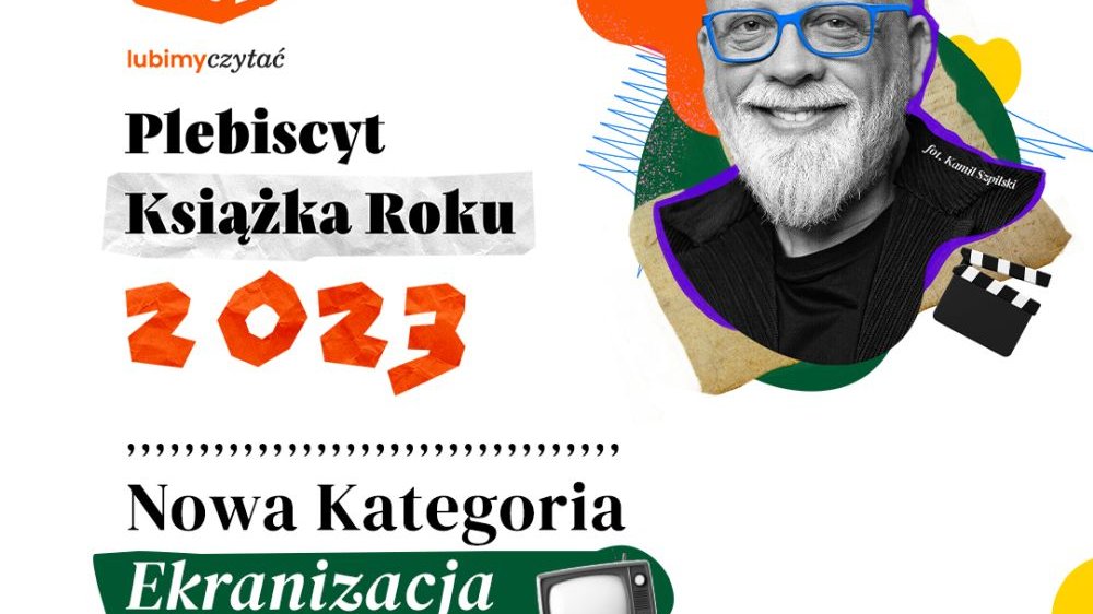 Grafika promocyjna ze zdjęciem Tomasza Raczka i kolorowymi napisami.