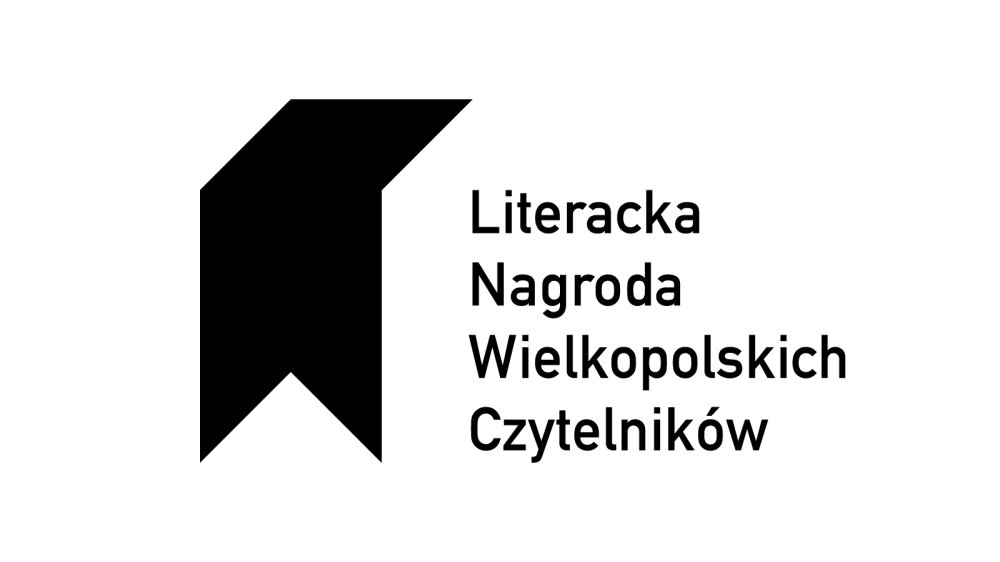 Czarny napis "Literacka Nagroda Wielkopolskich Czytelników", z prawej strony chorągiewka.