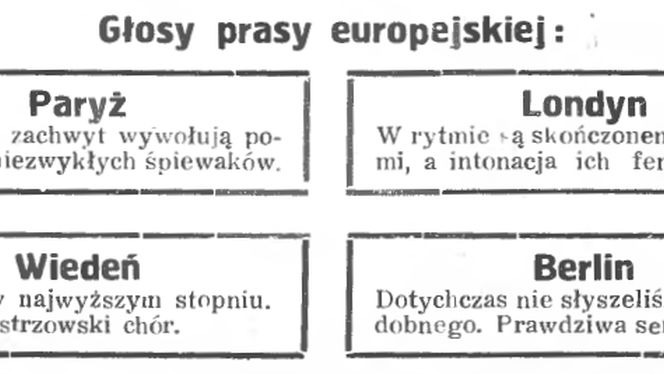 Czarno-biały przedruk z gazety w formie czterech prostokątnych ramek.