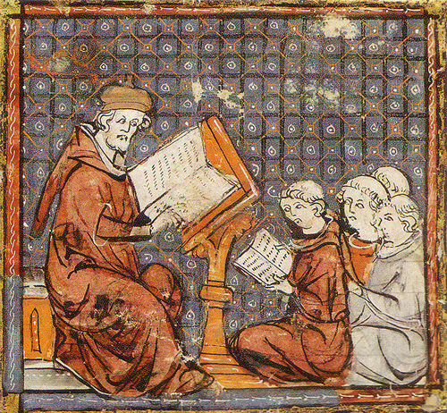 Miniatura przedstawiająca nauczanie filozofii (koniec XIV w.) - grafika artykułu